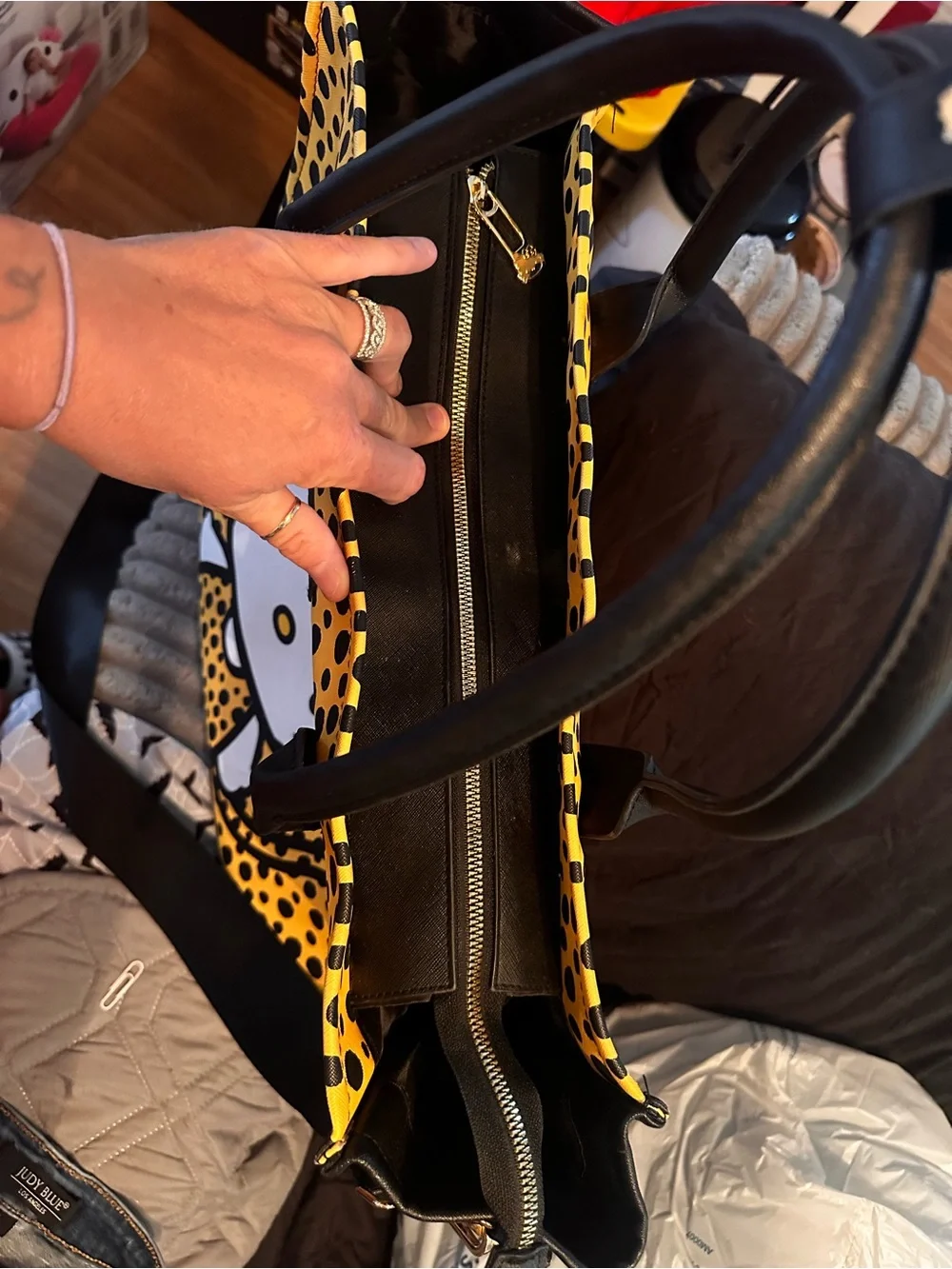 Hello Kitty Yellow and Black Cheetah Print laptop / tote bag- very big